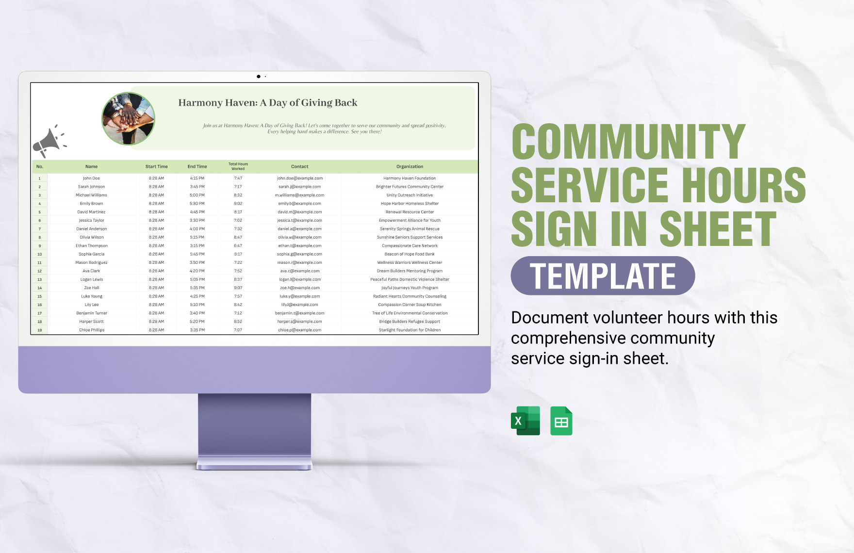 Community Service Hours Sign in Sheet Template