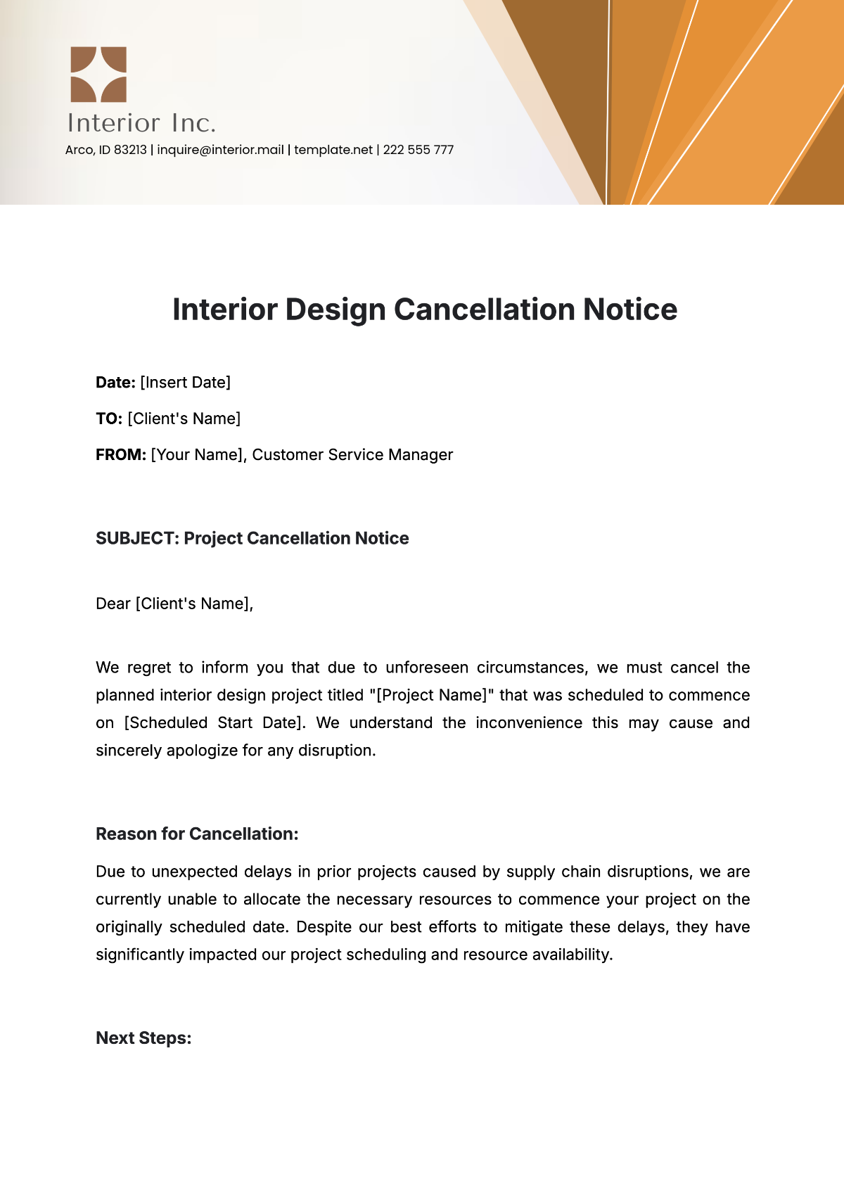 Free Interior Design Cancellation Notice Template