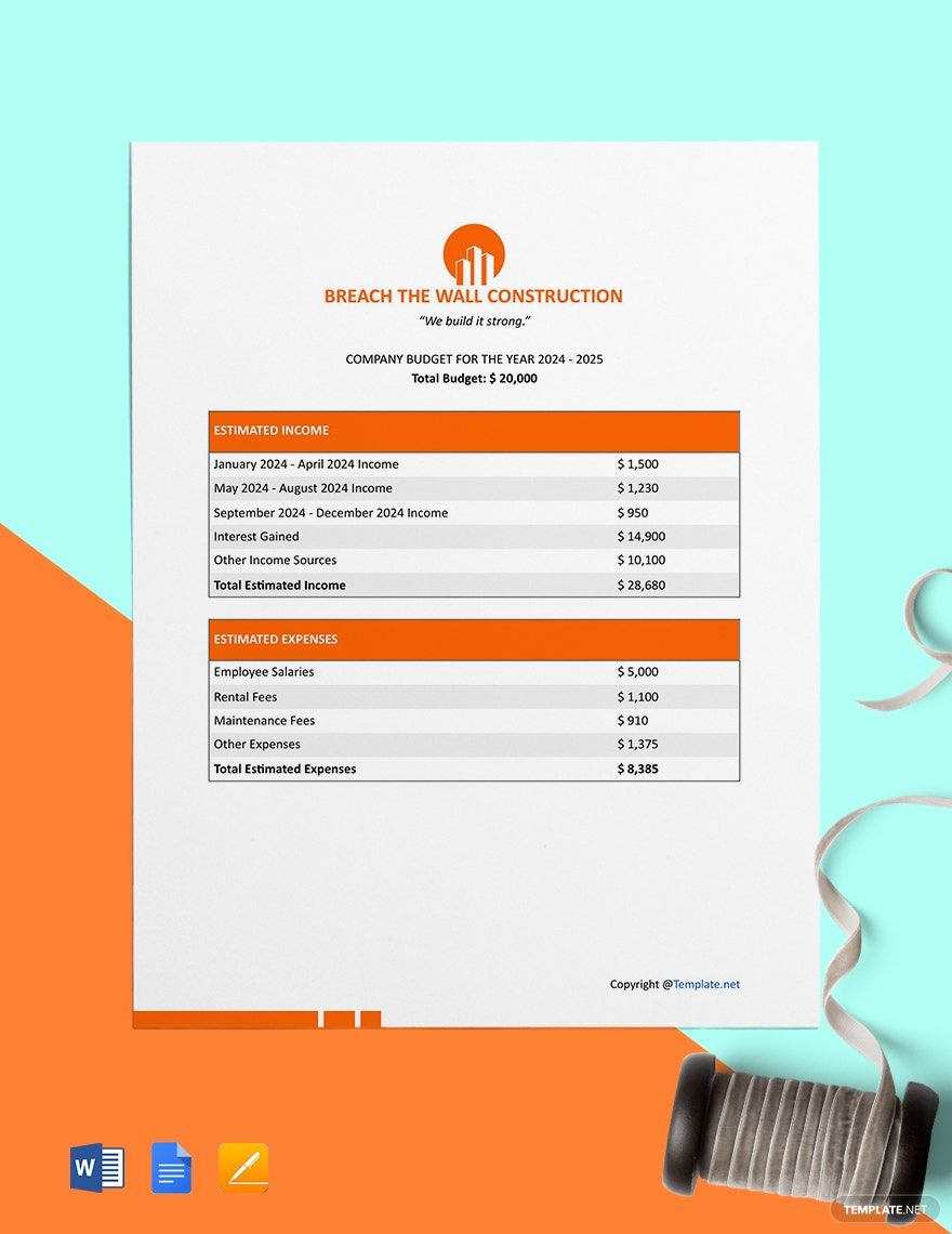 Free Simple Construction Budget Template