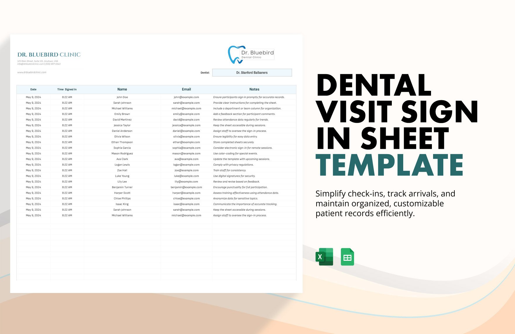 Dental Visit Sign in Sheet Template