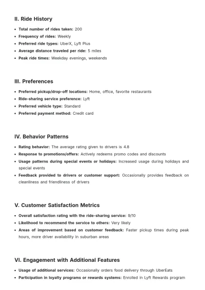 Free Ride Sharing Customer Profile Template to Edit Online | Template.net to Edit Online