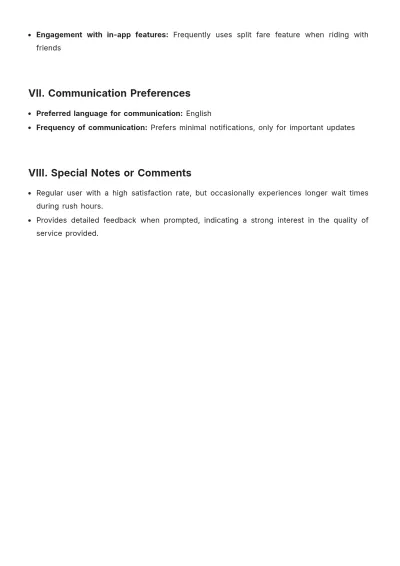 Free Ride Sharing Customer Profile Template to Edit Online | Template.net to Edit Online