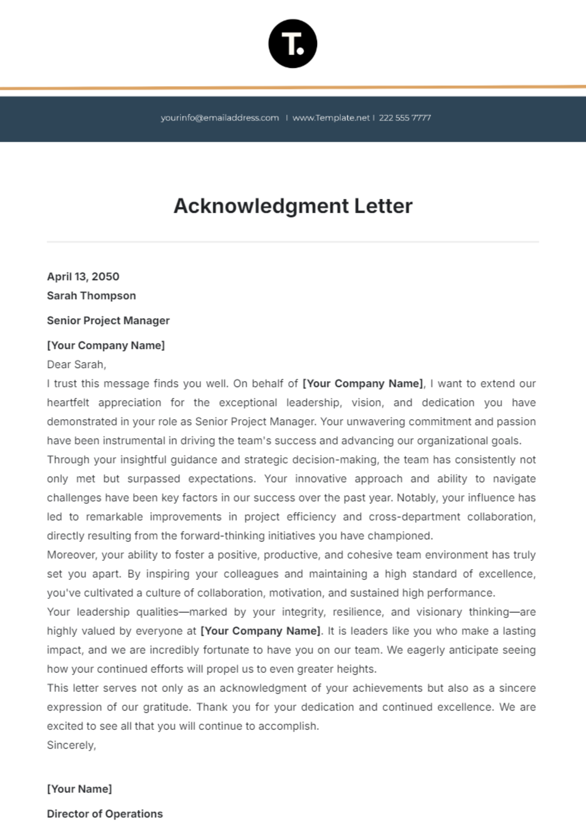 Acknowledgment Letter Template - Edit Online & Download