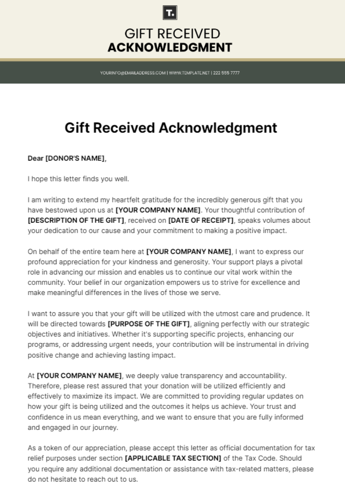 Gift Received Acknowledgment Template