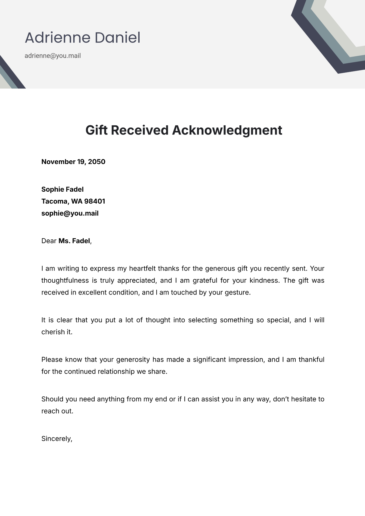 Gift Received Acknowledgment Template - Edit Online & Download