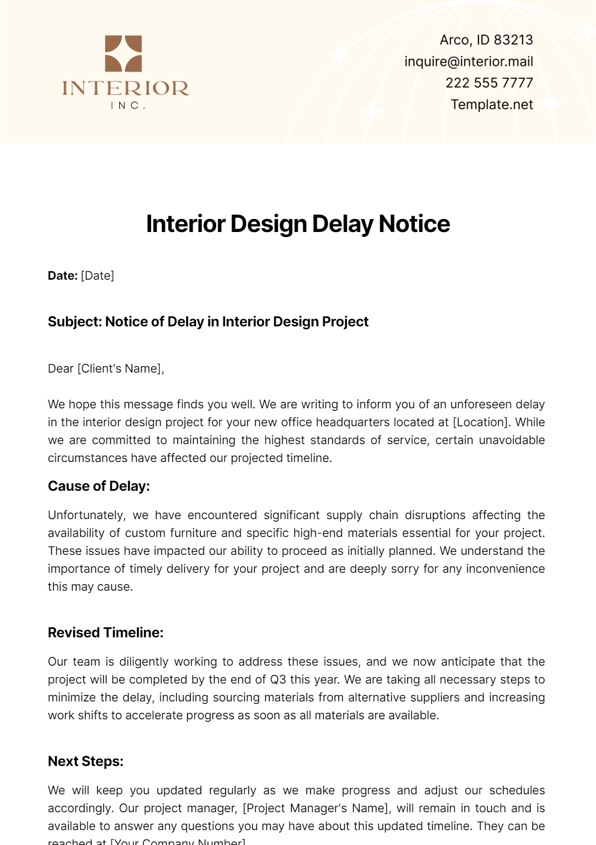 Free Interior Design Delay Notice Template