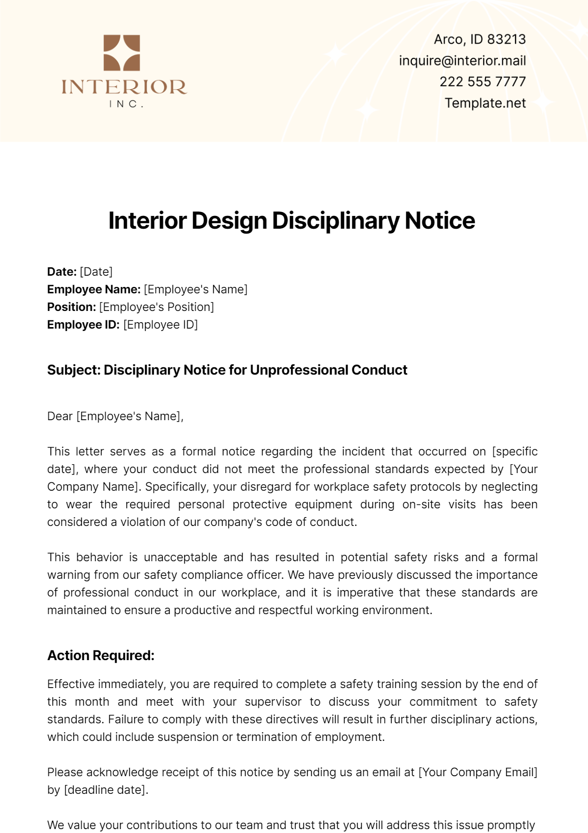 Free Interior Design Disciplinary Notice Template