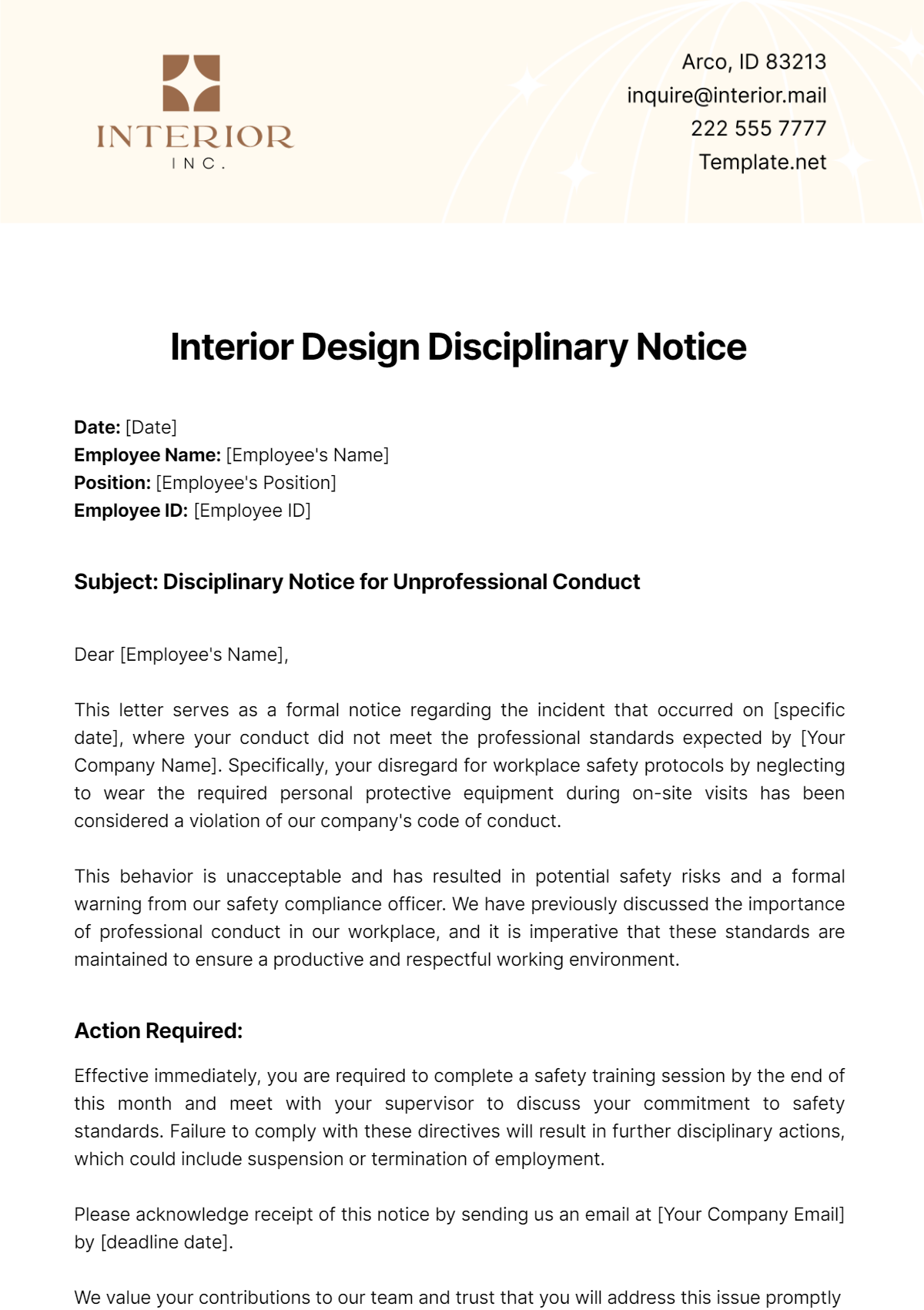 Interior Design Disciplinary Notice Template - Edit Online & Download