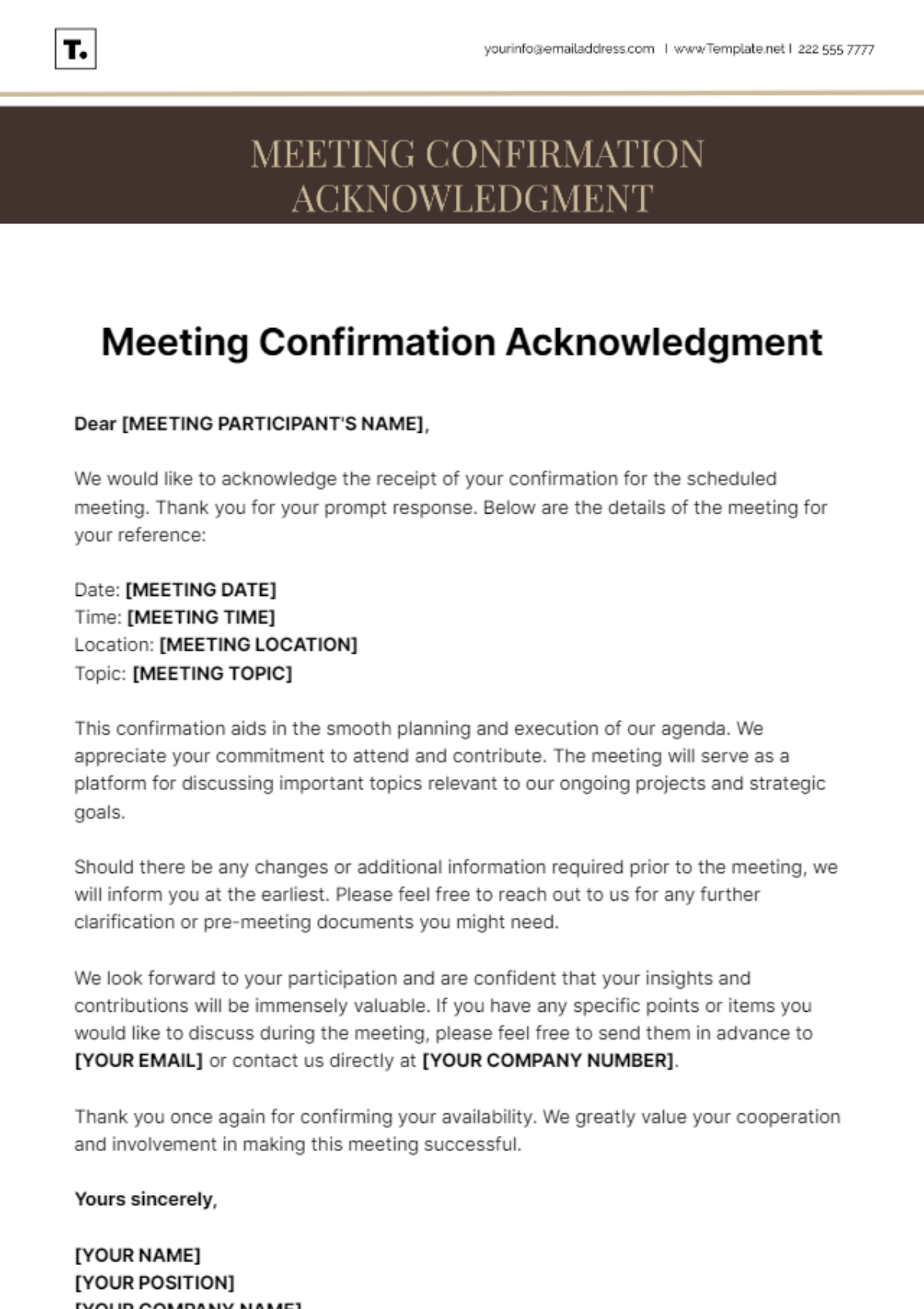 Meeting Confirmation Acknowledgment Template