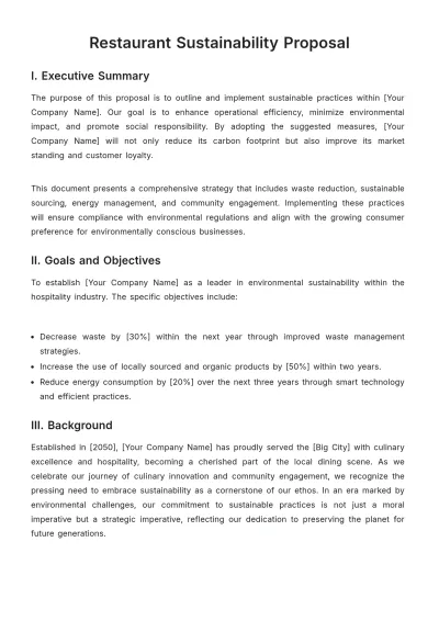 Free Restaurant Sustainability Proposal Template to Edit Online
