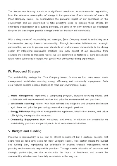 Free Restaurant Sustainability Proposal Template to Edit Online