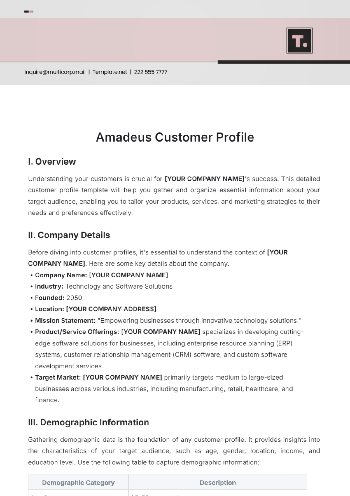 Free Amadeus Customer Profile Template