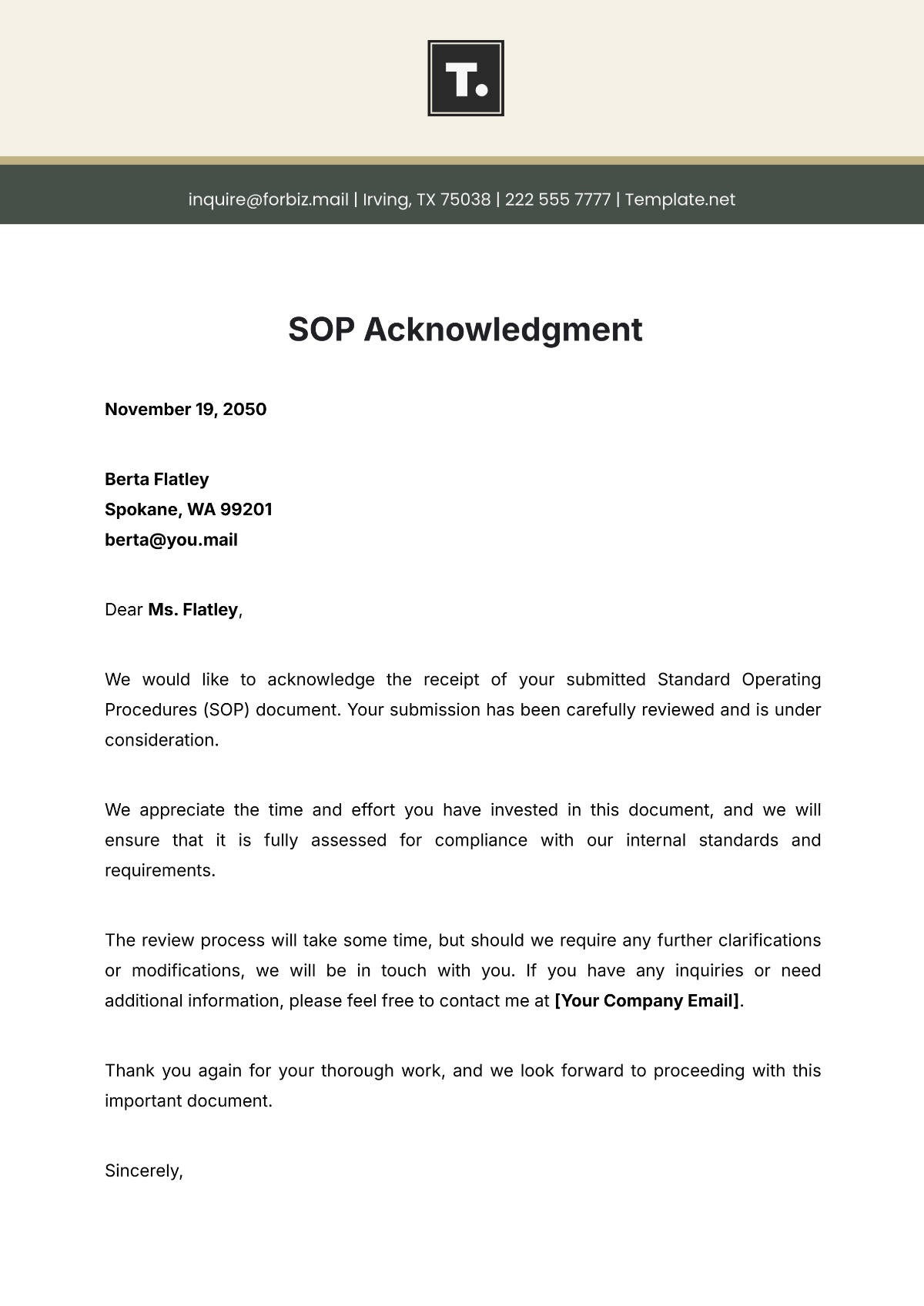 Sop Acknowledgment Template - Edit Online & Download