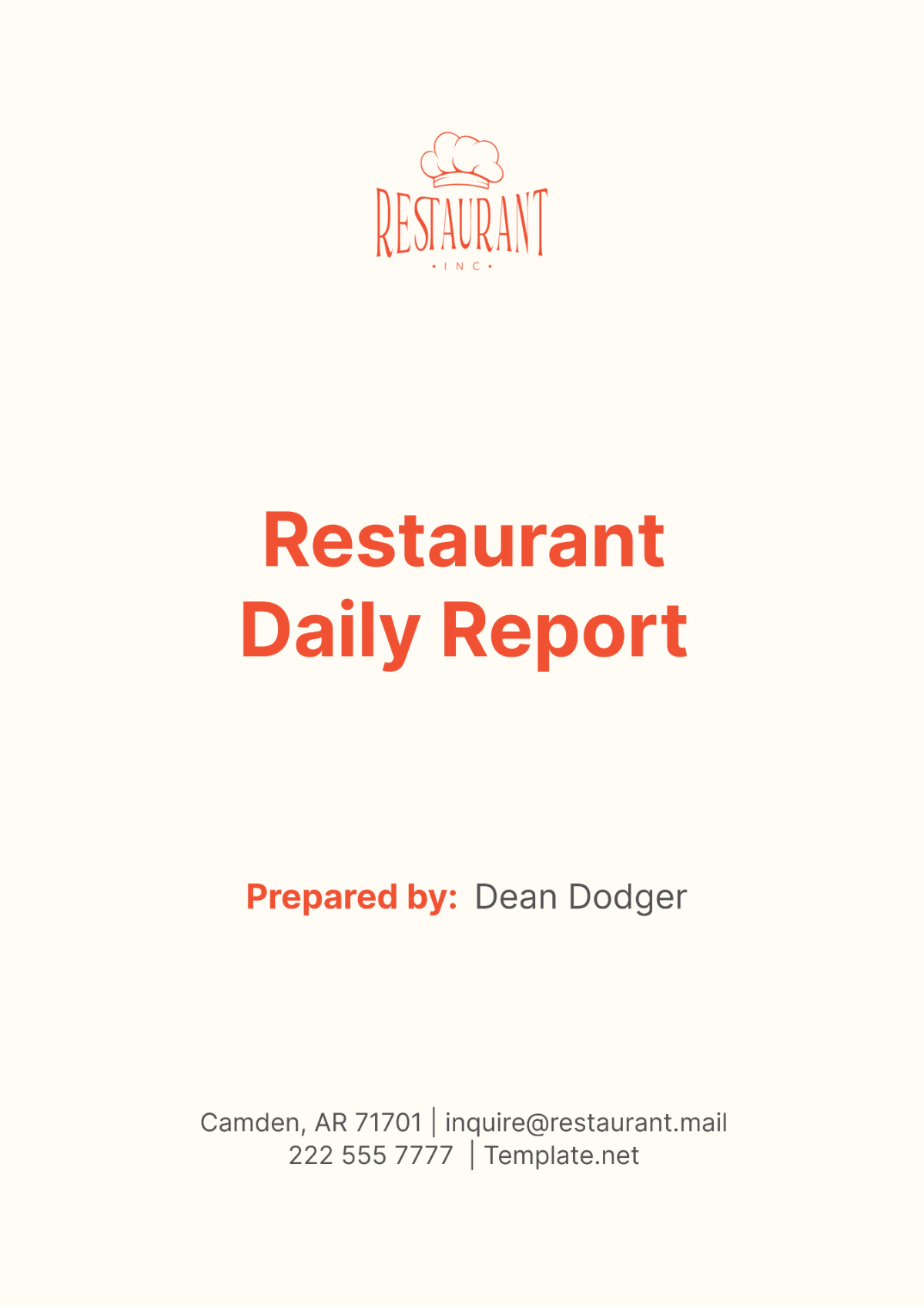 Free Restaurant Daily Report Template