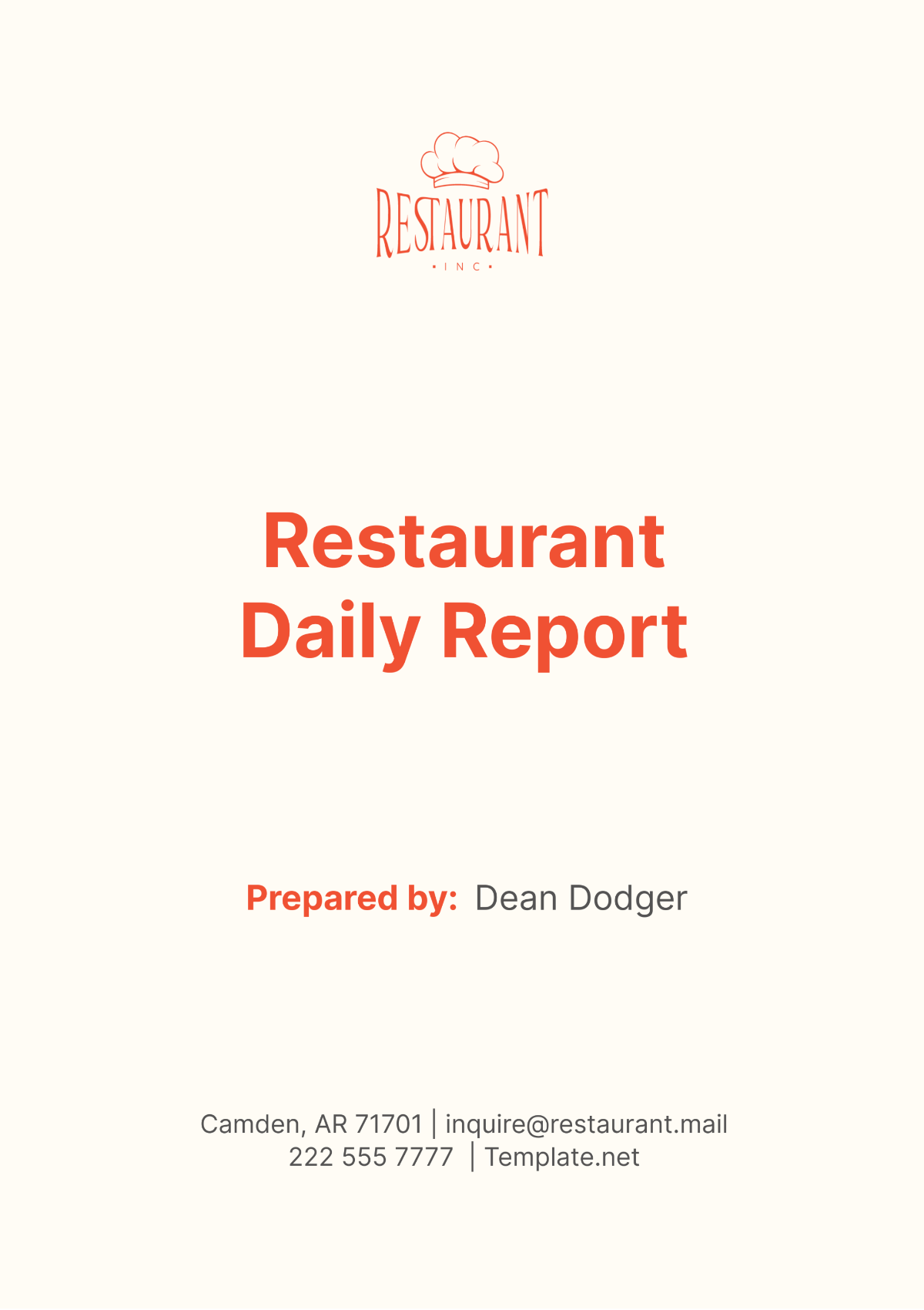 Restaurant Daily Report Template - Edit Online & Download