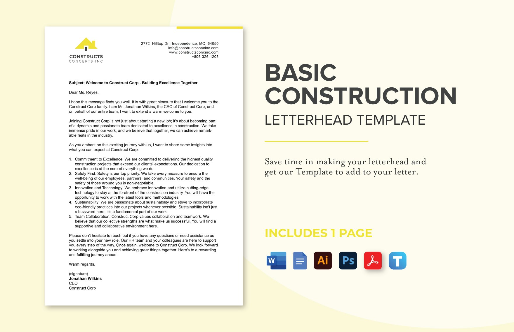 Basic Construction Letterhead Template