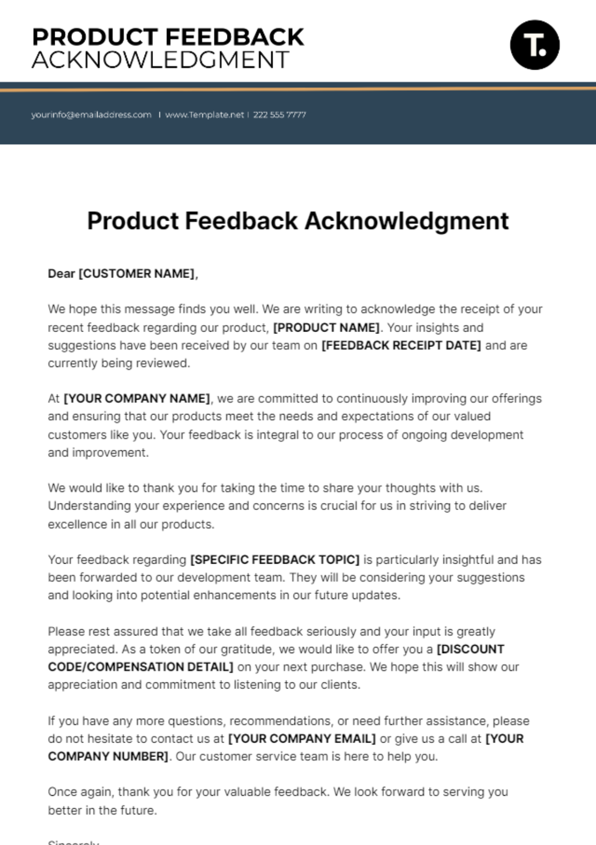 Product Feedback Acknowledgment Template