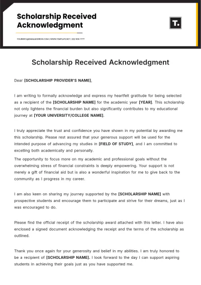 Free Scholarship Received Acknowledgment Template to Edit Online