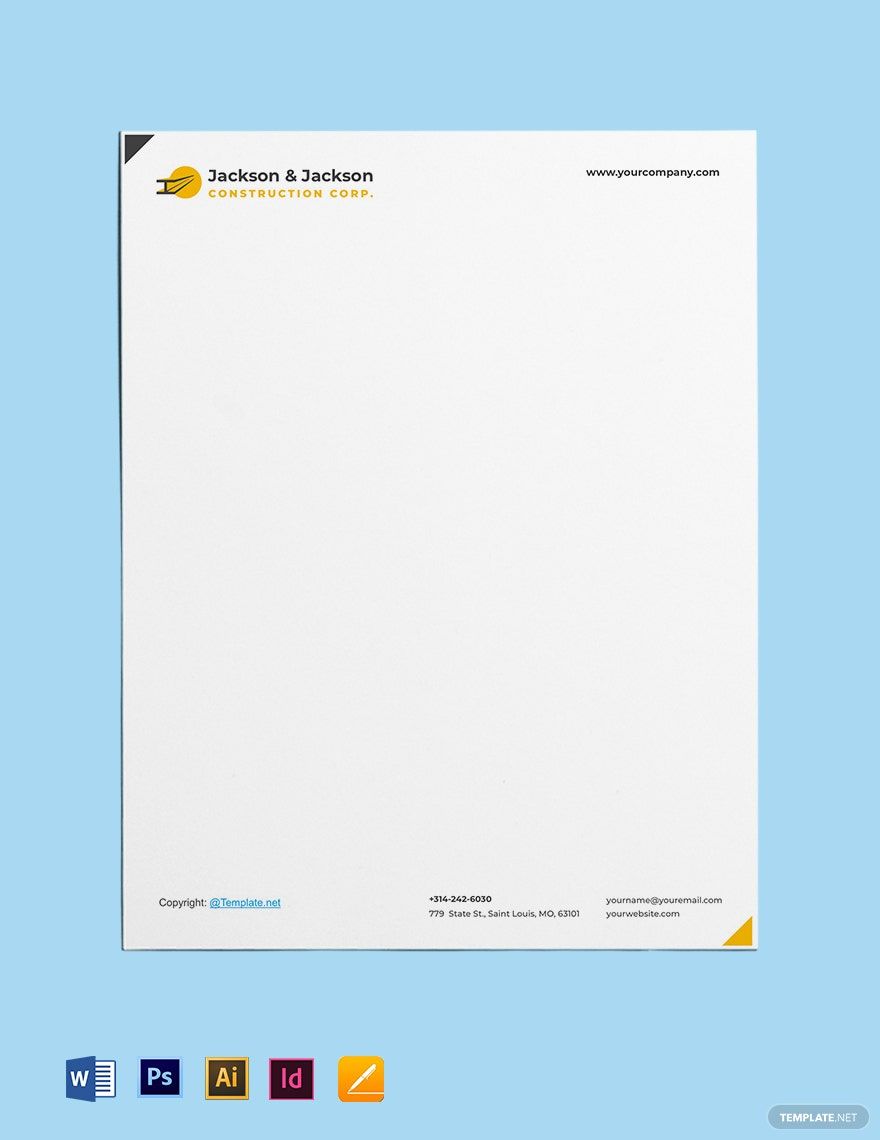 Sample Construction Business Letterhead Template in Word, PDF, Illustrator, Apple Pages, InDesign