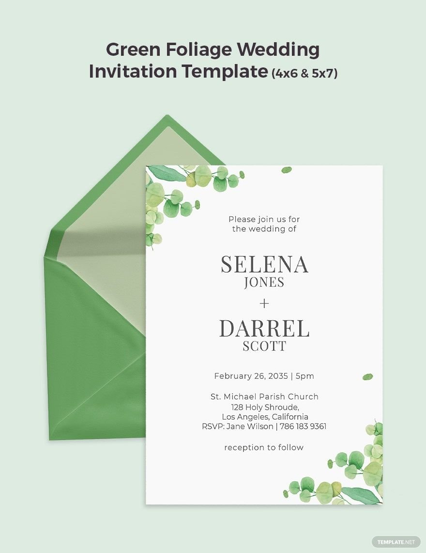 Free Green Foliage Wedding Invitation Template