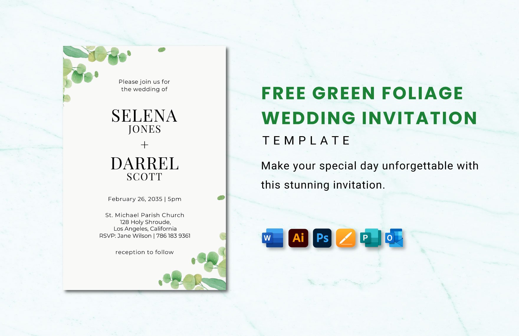 Green Foliage Wedding Invitation Template