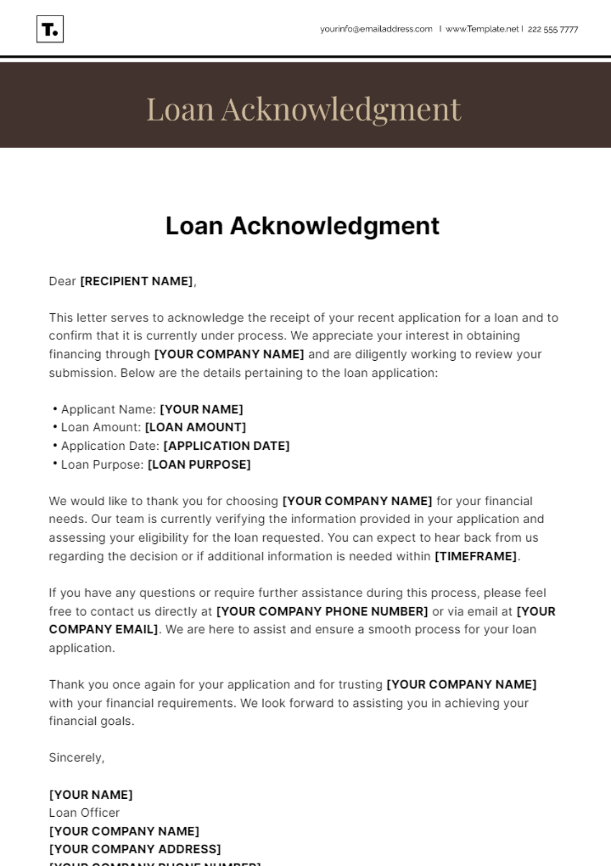 Loan Acknowledgment Template