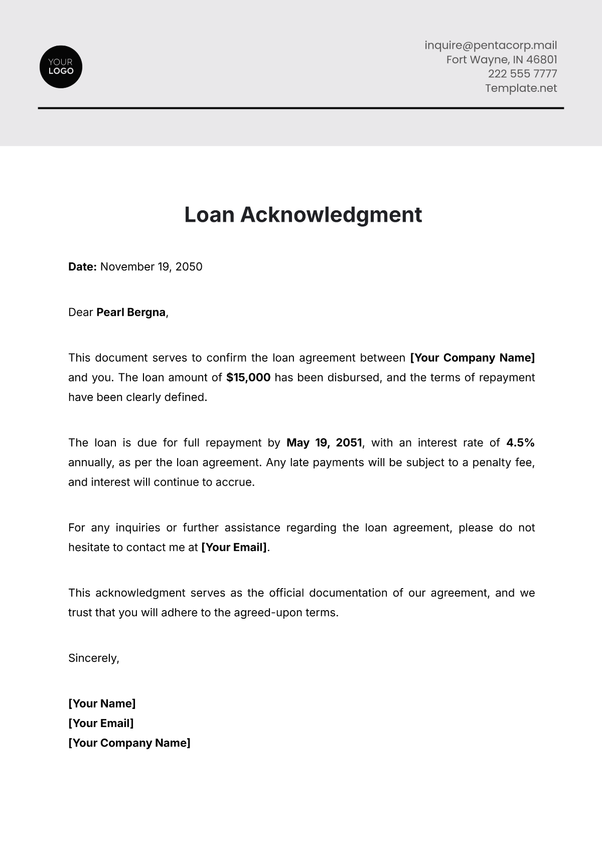 Loan Acknowledgment Template - Edit Online & Download