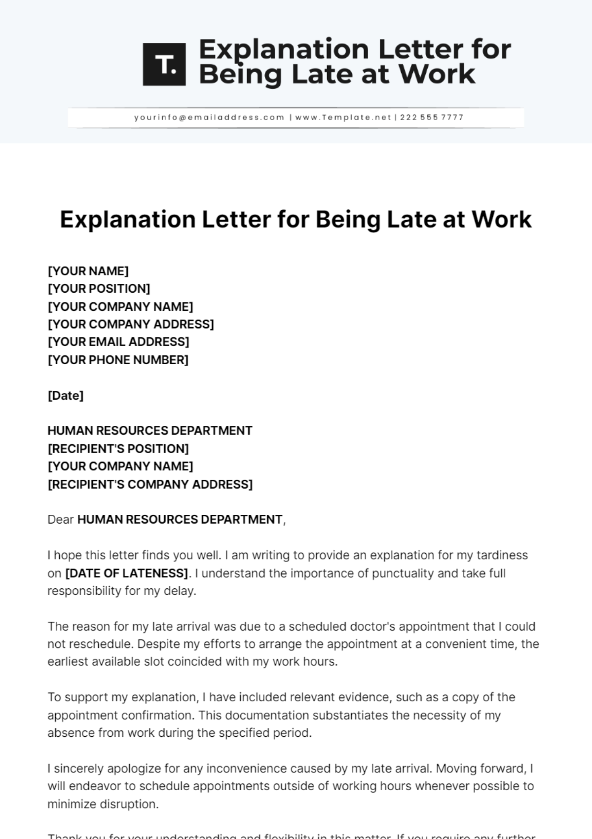  Explanation Letter For Being Late At Work Template