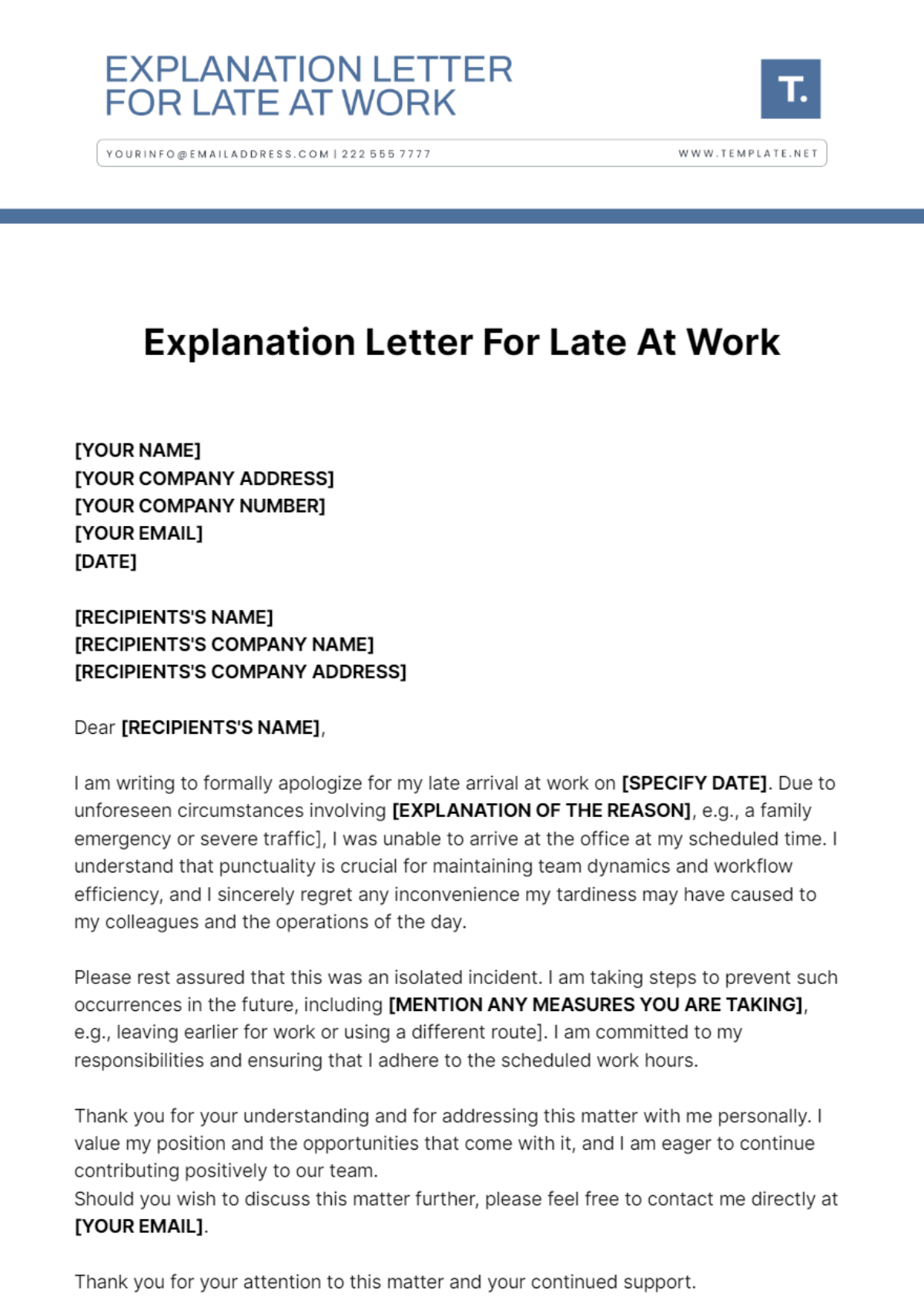 Explanation Letter For Late At Work Template - Edit Online & Download