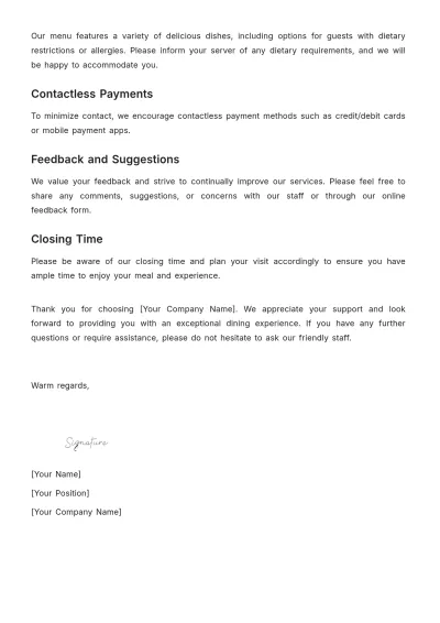 Free Restaurant Instructions Letter Template to Edit Online