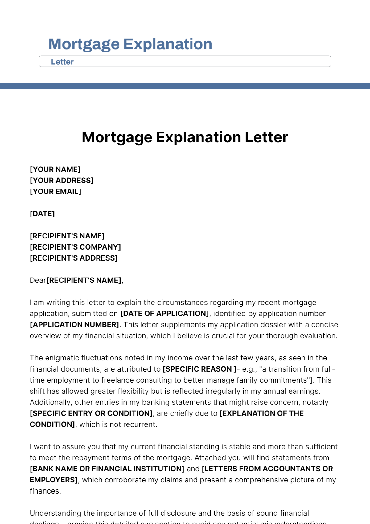 Mortgage Explanation Letter Template - Edit Online & Download