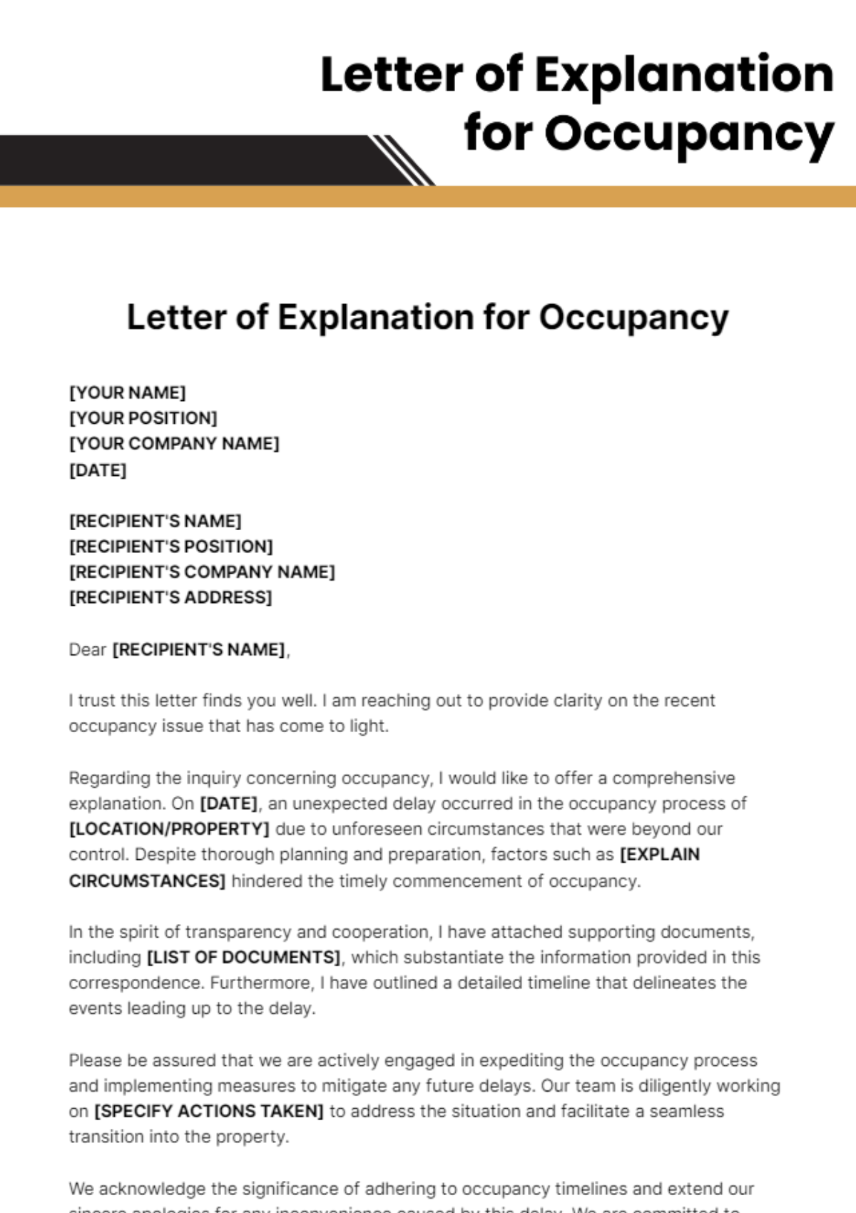 Letter Of Explanation For Occupancy Template - Edit Online & Download