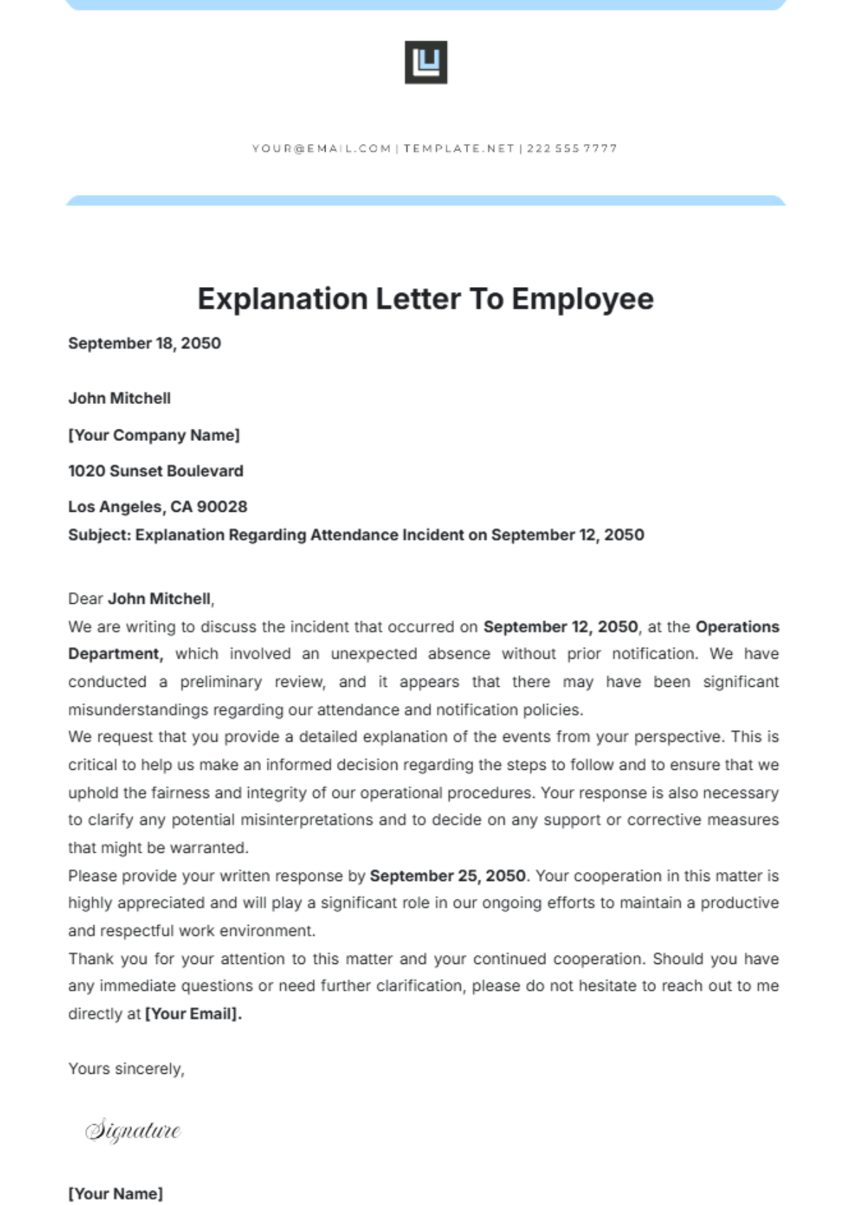 Free AWOL Employee Letter Outline Template - Edit Online & Download ...