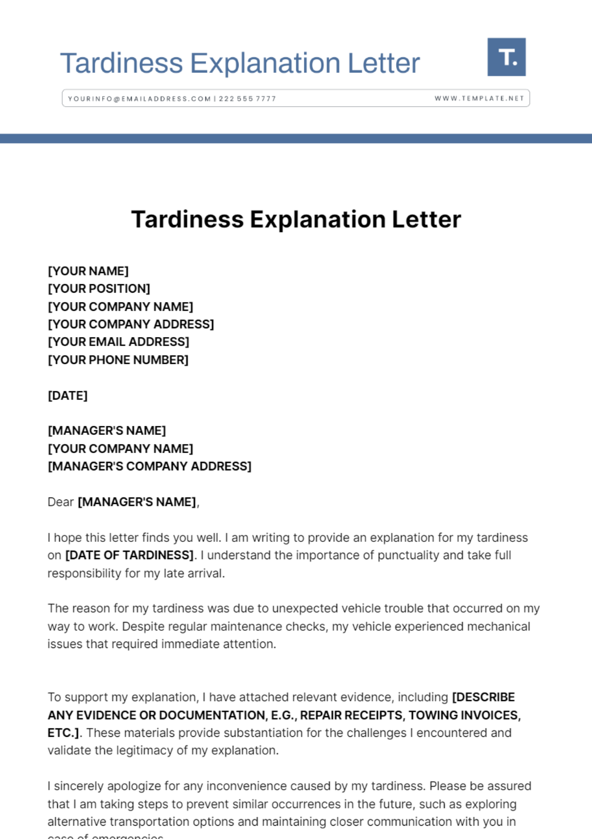 Tardiness Explanation Letter Template - Edit Online & Download