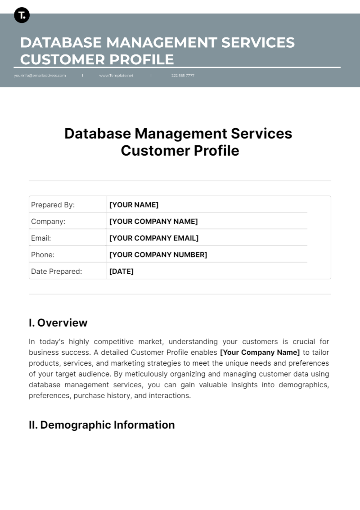 Database Management Services Customer Profile Template - Edit Online & Download