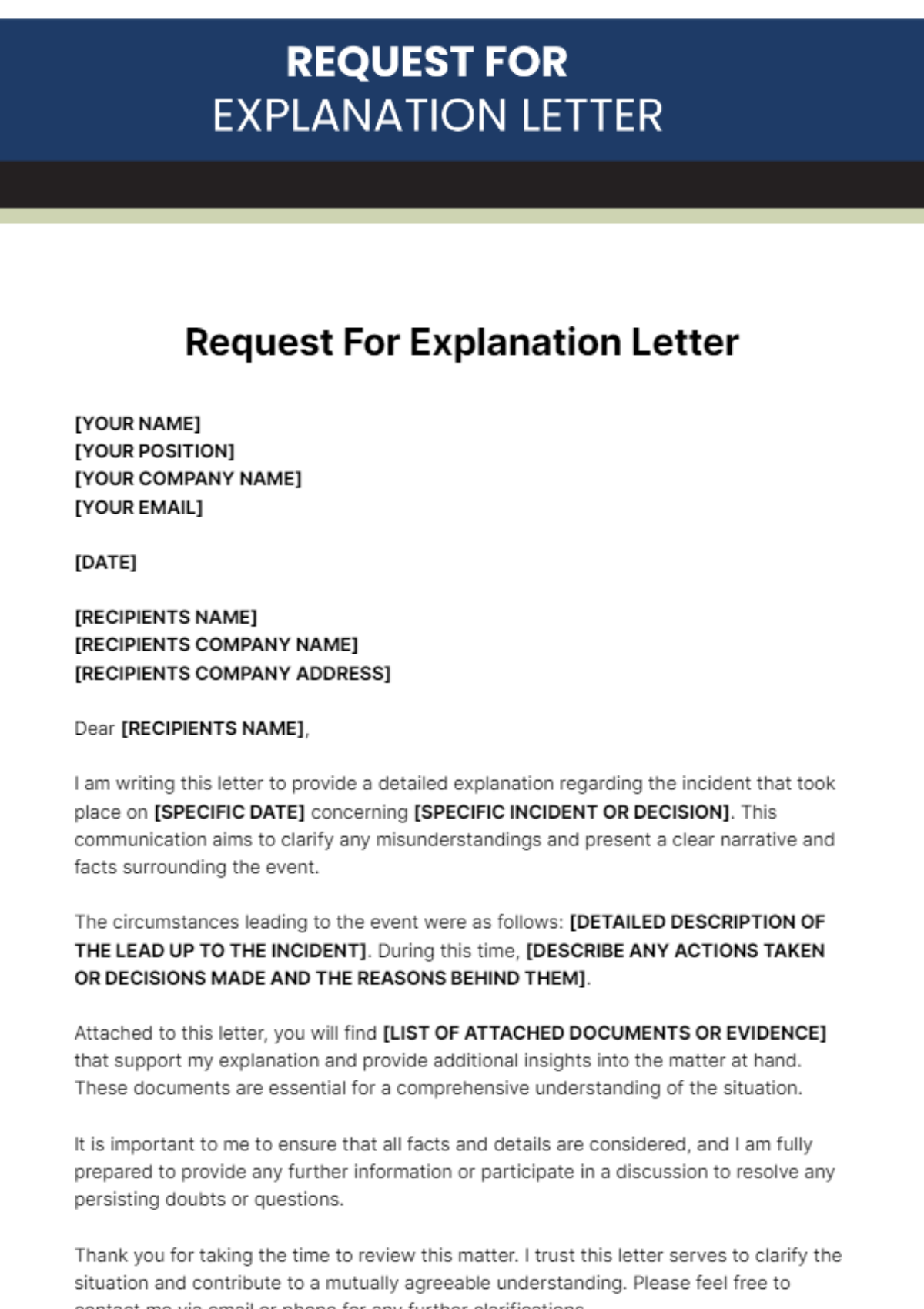 Request For Explanation Letter Template