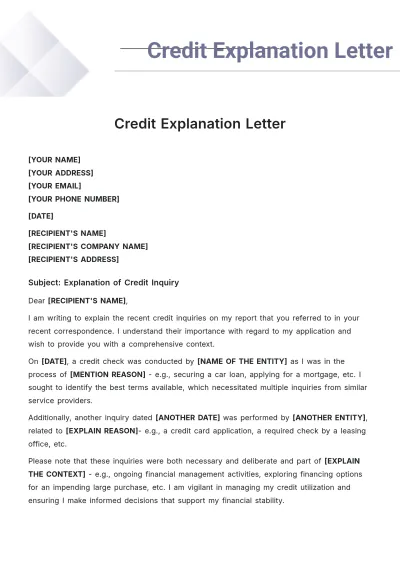 Free Credit Explanation Letter Template to Edit Online