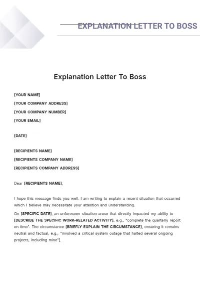 Free Explanation Letter To Boss Template to Edit Online