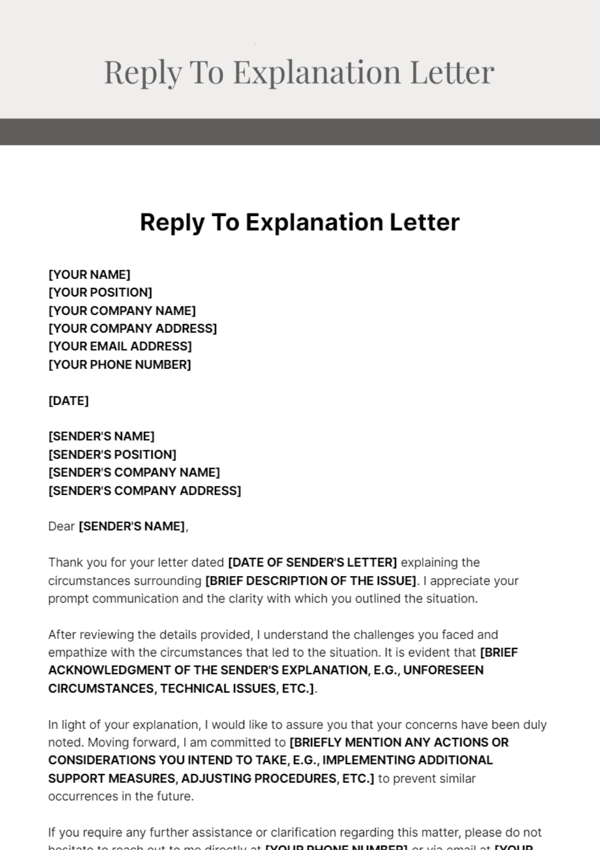 Reply To Explanation Letter Template