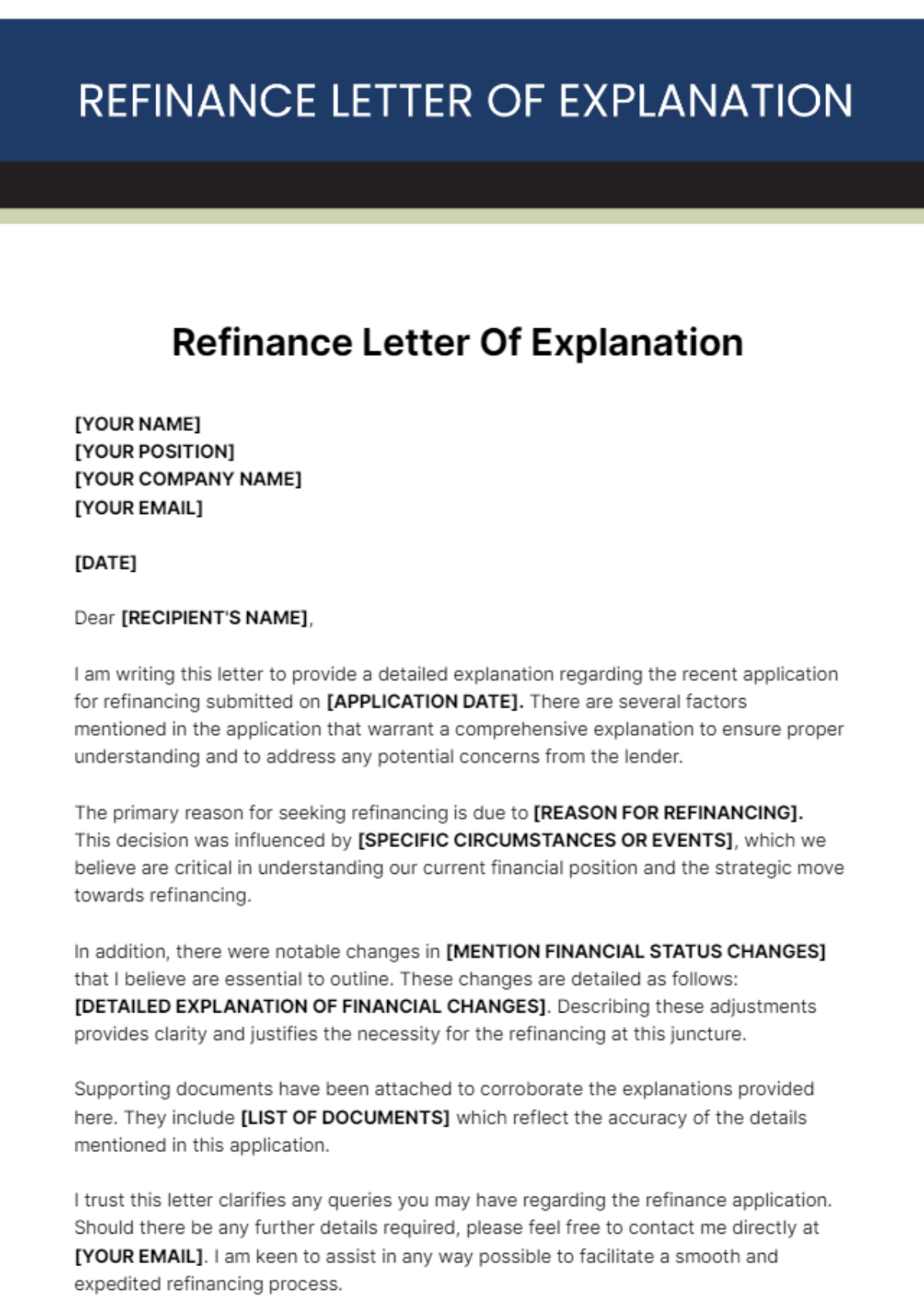Refinance Letter Of Explanation Template