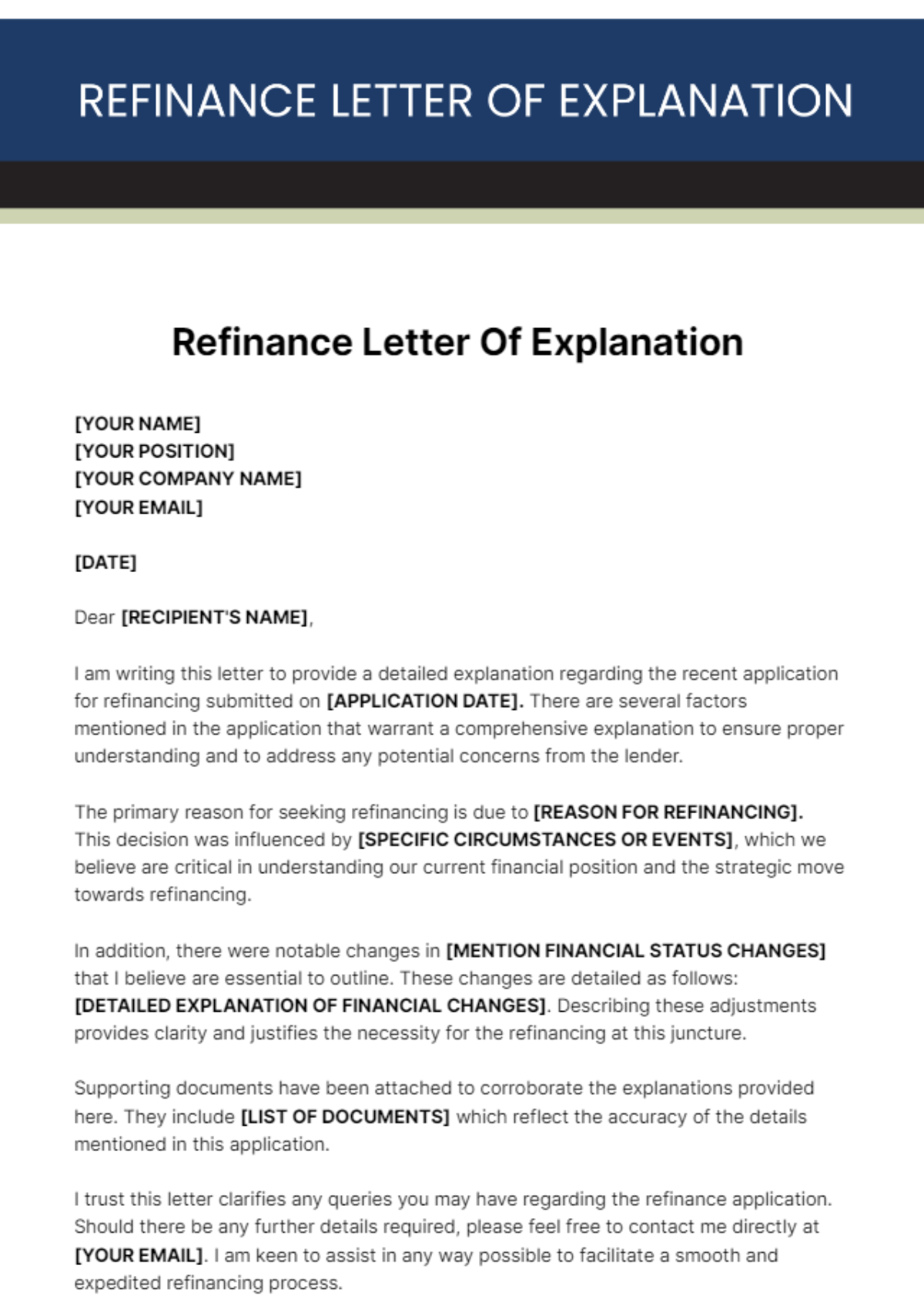 Free Refinance Letter Of Explanation Template - Edit Online & Download ...