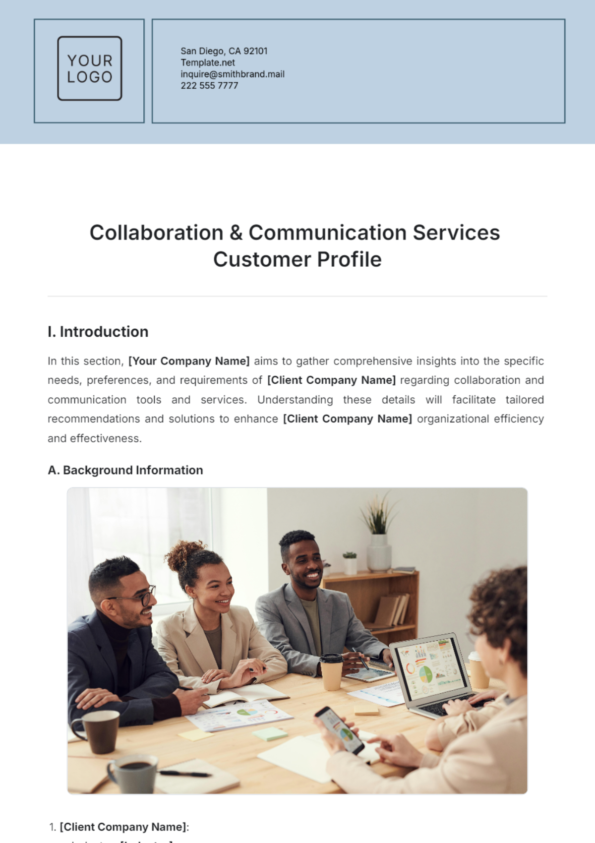 Free Collaboration & Communication Services Customer Profile Template