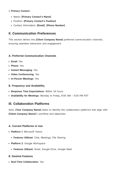Free Collaboration & Communication Services Customer Profile Template to Edit Online