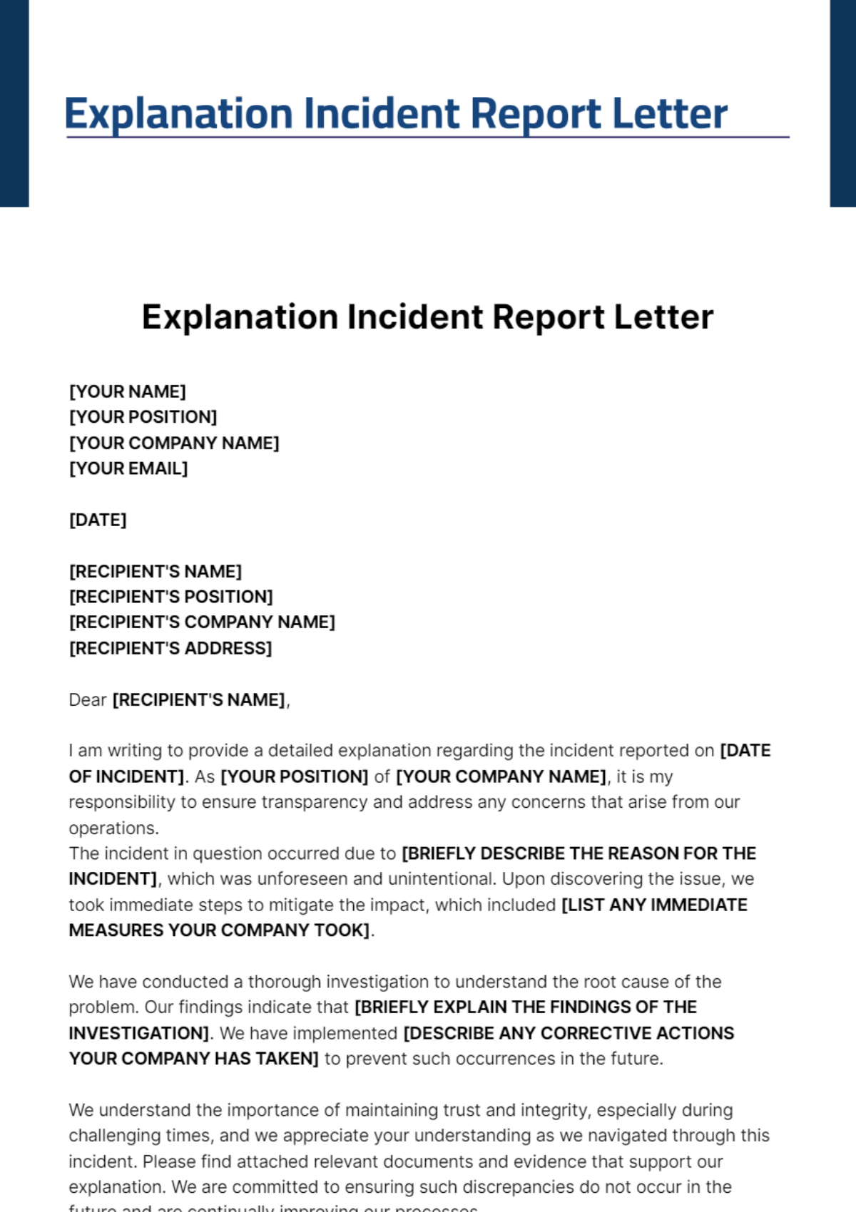 Explanation Incident Report Letter Template - Edit Online & Download ...