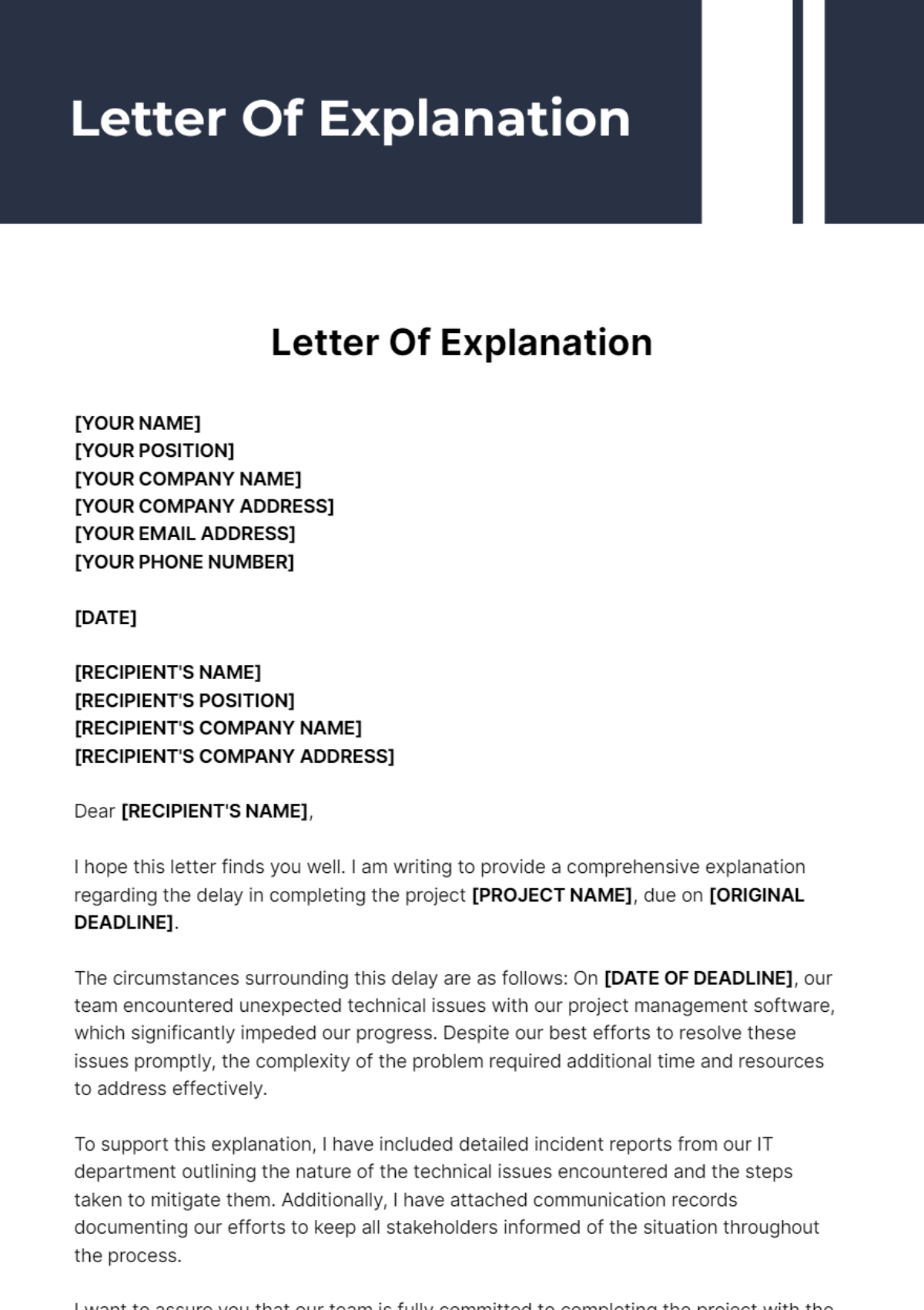 Letter Of Explanation Template - Edit Online & Download