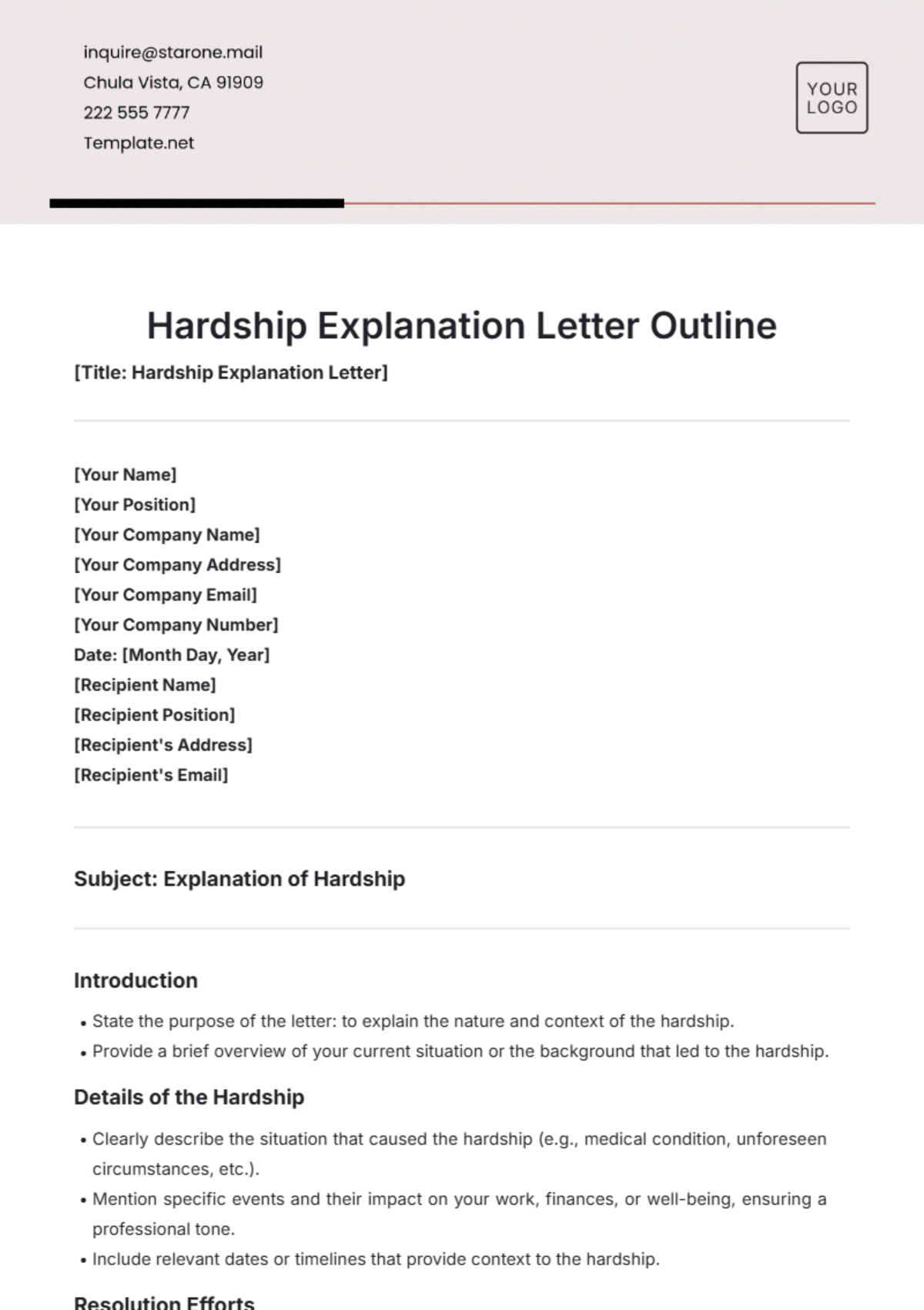 Hardship Explanation Letter Outline Template - Edit Online & Download