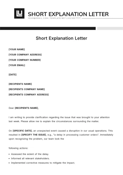 Free Short Explanation Letter Template to Edit Online