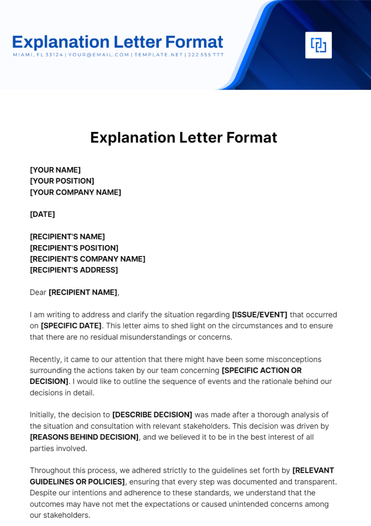 Explanation Letter Format Template