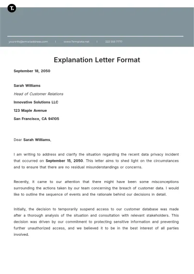 Free Explanation Letter Format Template to Edit Online