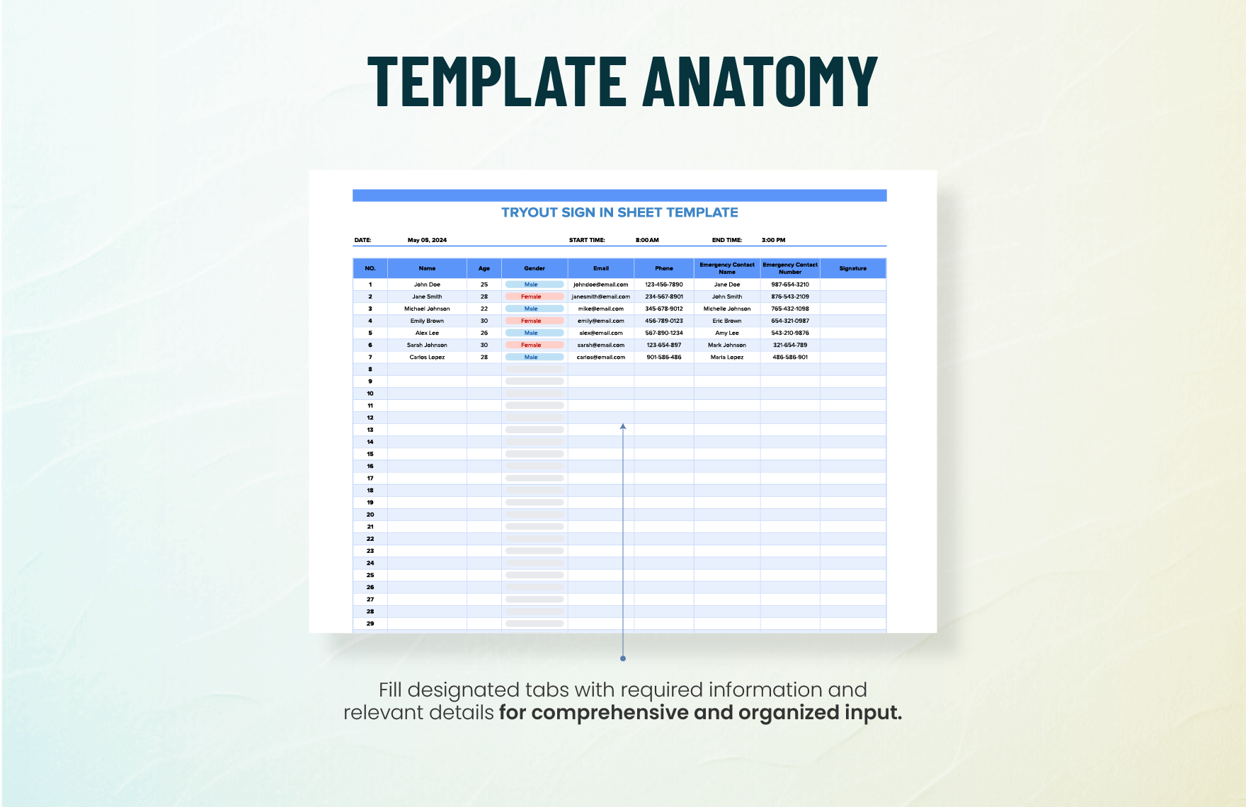 Tryout Sign in Sheet Template